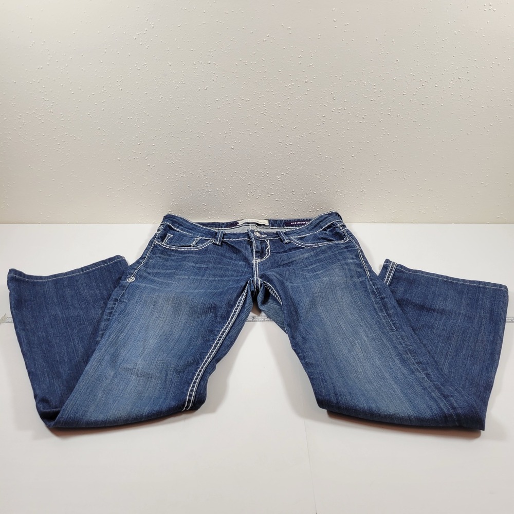 Y2K Vigoss Bootcut Jeans Women 7 Blue Excellent Contrast Stitch Flap Pocket 0987
